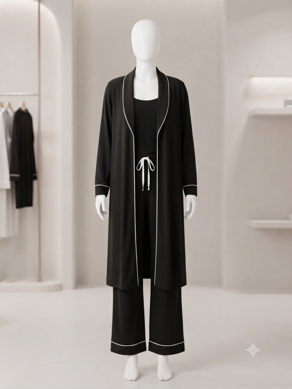 Alfani Black Lounge Pajama Set with White Trim